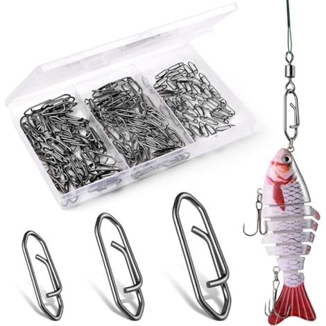 150 pièces / 3 tailles Clips de pêche puissants à changement rapide S, M, L Agrafes de pêche en mer en acier inoxydable pour émerillons, connexion des leurres, lignes et plombs