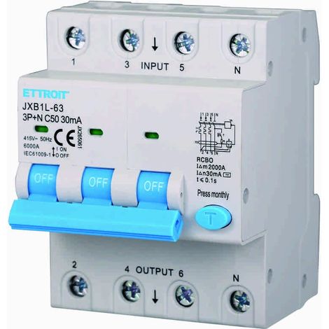 ETTROIT Differenzialer magnetischer Thermoschalter 3P+N 50A 30mA 380V-6KA JX265061