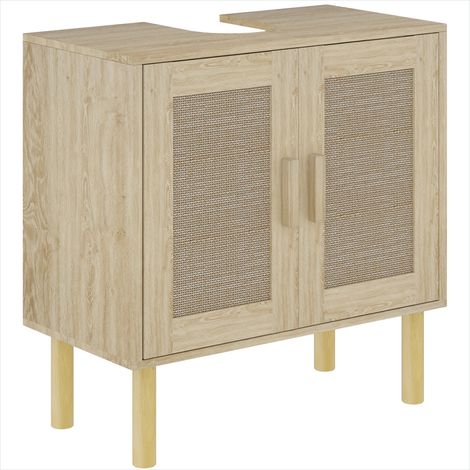 Meuble de salle de bain Meuble sous lavabo 60 cm chêne et rotin (1/5)