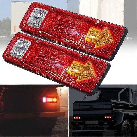 Lot de 2 feux arrière 12 V pour camion/remorque, 19 LED, étanches, avec feux de freinage, de recul et clignotants, feux de plaque d'immatriculation, pour camping-car, fourgonnette, motoneige. (1/5)