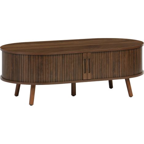 Coffee table with sliding doors and grooved wooden-effect compartments, Legacy, Walnut, 110x59x39 cm