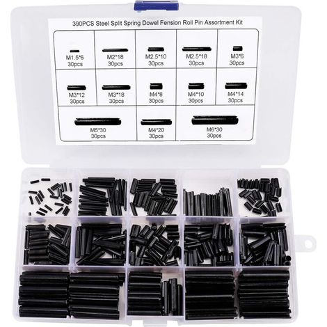 Goupille élastique Fendue Goupilles Fendues en Acier au Manganèse Assortiment Kit M1.5 M2 M2.5 M3 M4 M5 M6 avec la Boîte 390 Pièces (1/4)
