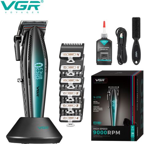 Tondeuse à cheveux électrique haute puissance avec affichage numérique et base (verte), tondeuse électrique haute vitesse (1/4)