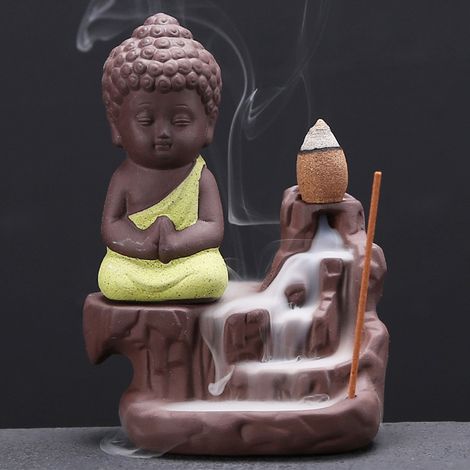 Brûleurs d'encens à reflux, jolis brûleurs en céramique, ornement décoratif pour la maison, la chambre, le salon de thé ou le bureau, jaune (1/3)