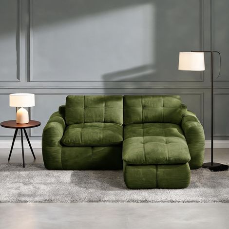 Canapé modulable en angle vert chenille avec pouf 194 x 160 x 68 (1/5)