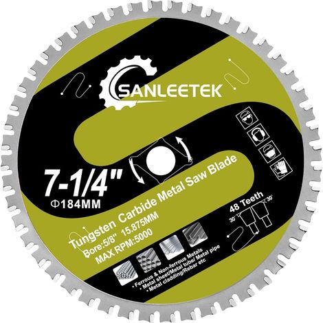 Lame Scie Circulaire Métal - 184mm Disques à Tronçonner Carbure de Tungstène TCT pour Acier Fer Acier Inoxydable Métaux Ferreux Tube, Alésage 15,875mm, 48 Dents (1/5)