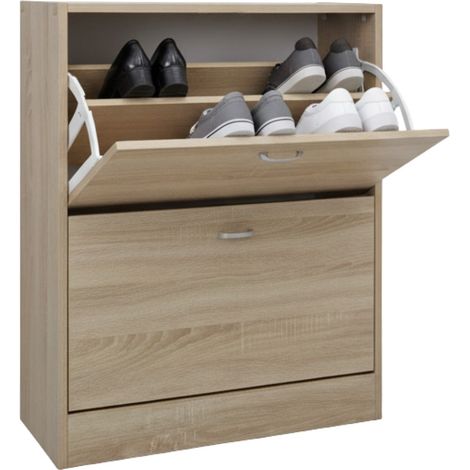 Scarpiera in MDF Melaminico 2/3/4/5 ripiani, Ante a Ribalta, Rovere Bianco Cemento 2 Rovere