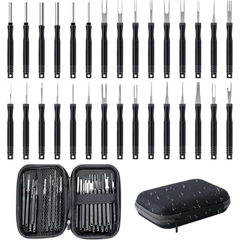 RHG Lot de 30 Extracteur de Cosses, Outils de Extracteur de Cosses, Outils de Retrait de Terminal pour la Plupart des Terminaux de Connecteurs-Noir
