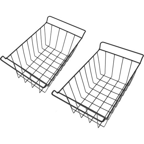 2 Paniers de Rangement Métalliques pour Réfrigérateur, Noir, Avec Revêtement PE, Crochets Inclus, Organisateur Suspendu pour Étagères, 44,5 x 24,5 x 20 cm (1/5)