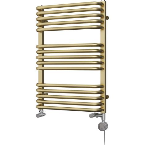 Crossmoor - Brushed Brass Dual Fuel Towel Rail H736mm x W500mm Thermostatic (1/3)