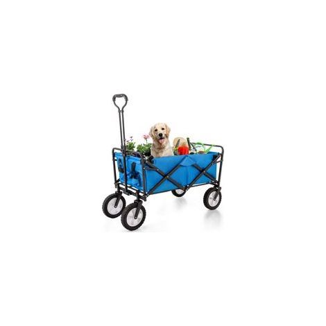 Chariot pliable tout-terrain d'extérieur, chariot de jardin pliable, porte-gobelet en filet, poignées réglables, sac en tissu, roue avant pivotante à 360°, bleu (1/5)