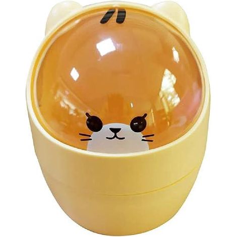 Mini poubelle de bureau jaune avec couvercle, poubelle de table portable, poubelle pour coiffeuse, pour la maison, le salon, la cuisine, la chambre, la salle de bain ou le bureau (1/5)