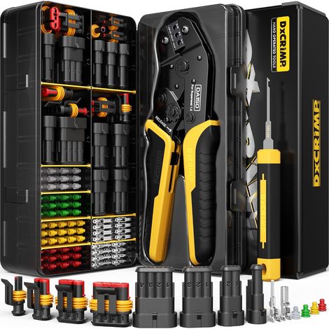 Kit Pince à Sertir Connecteur Étanche Auto 1.5mm, 1-4 Pins Connecteurs mâles et femelles 24-14 AWG, pince à sertir et extracteur. Créez des faisceaux IP67 pour auto, moto, camion. (1/5)