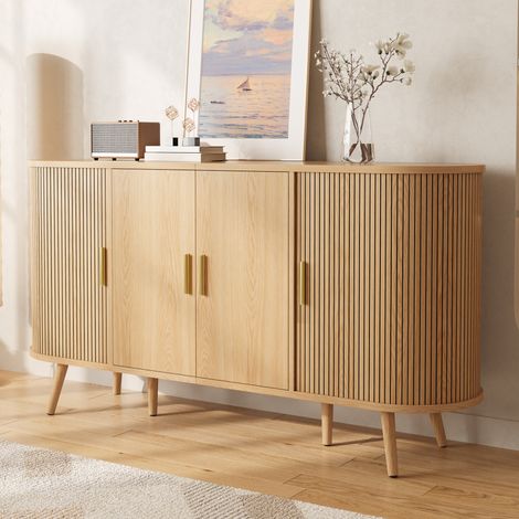 Buffet enfilade 150 cm MDF naturel, portes coulissantes HAVRYA (1/5)