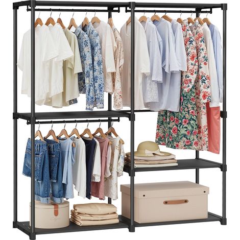 Armoire de Rangement, Penderie Pliable, Dressing, Armoire Métallique, avec Barres de Suspension, Porte-vêtements, pour Vestiaire, Chambre, 138 x 43 x 182 cm, Noir d'encre RYG25B02 (1/5)
