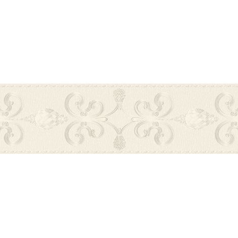 Frise papier peint beige crème motif baroque Frise tapisserie chic idéale salon & chambre adulte Frise papier peint motif entrée (1/3)