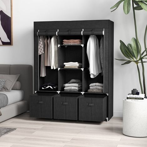 Armadio in tessuto pieghevole 125 x 43 x 162,5 cm, 3 cassetti, nero DESVIAE (1/5)