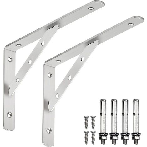 2Pcs Supports Triangulaires de 90 Degrés en Acier 245mm x 150mm Equerre Etagere Murale Mural Équerres Étagères de Fixation en Métal avec Vis et Chevilles