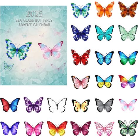 Calendrier De Lavent - Papillon En Verre De Mer - 24 Pièces - Décoration De Noël Et De Pâques - Accrochage Facile Avec Boucle De Ruban (1/5)