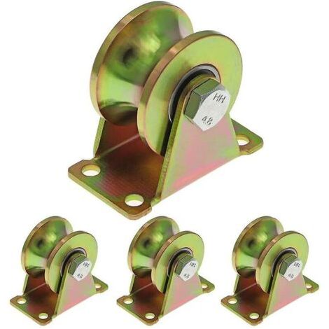 4 roues de portail coulissant 50 mm, roues en acier avec rainures en U, rainures en U pour voie de marche arrière, machines industrielles- (1/5)