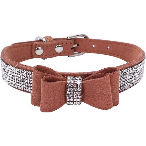 Lot de 1 collier pour chien orné de strass, collier mignon et étincelant pour chien et chat, collier pour animaux de compagnie avec strass, marron (1/5)