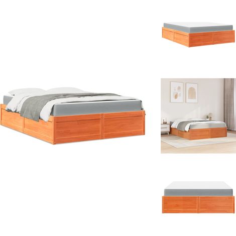 Lit avec matelas cire marron 160x200 cm bois de pin massif - Lit Double - Lit Plateforme - Lit En Bois - Lit Moderne - Lit Design (1/5)