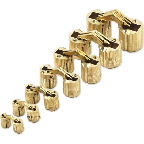 Mini-Zylinderscharniere 10 mm für Schranktürpaneelverbindungen, kleine DIY-Boxen, handgefertigte verdeckte Scharniere in mattem Messing, 180 Grad Öffnungswinkel, 8 Stück