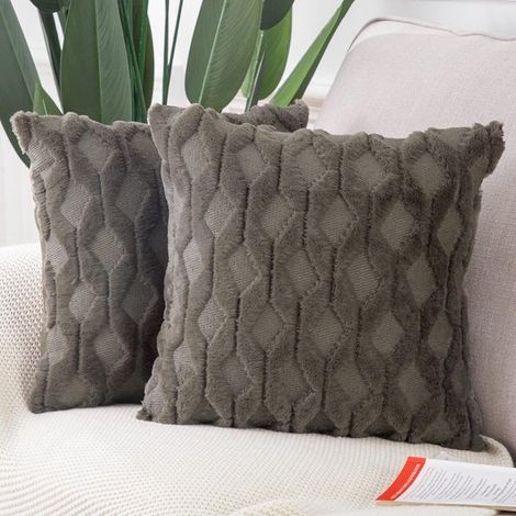 Juego de 2 fundas de cojín decorativas de terciopelo de lana suave y afelpada de pelo corto，para sofá o dormitorio，45x45cm (1/4)