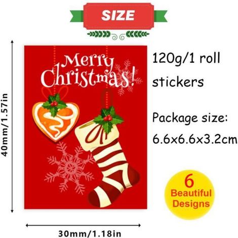 500 Autocollants Noël, Papier Kraft 4x3 cm, 6 Motifs, Pour Cadeaux et Bouteilles (1/3)