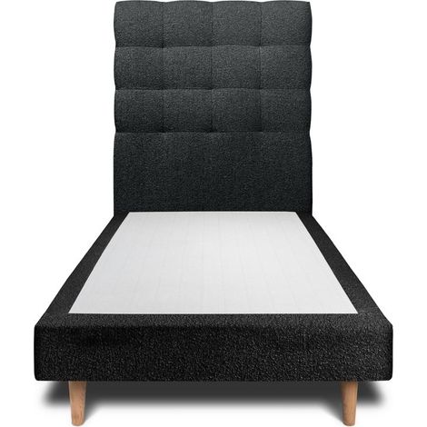 Lit 90x200cm avec tête de lit capitonnée bouclette et sommier tapissier Noir - Hauteur totale : 29cm (1/4)