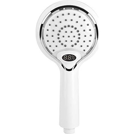 Pomme de Douche à LED de Poche 3 Couleurs changent à Eau, pommeau de Douche à LED avec Affichage numérique du capteur de température, pulvérisateur de Douche à Contrôle de température Blanc-Fei Yu (1/4)