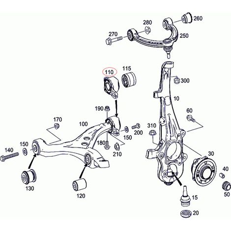 Silentblocs de bras de suspension avant et arrière Mercedes-Benz Classe GL X166 Classe M W166 A1663300143, A1663300243 (Gauche)
