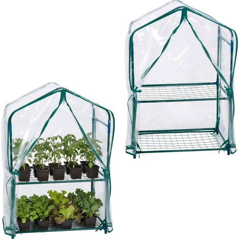 Serre Balcon, Pack 1, Film PVC, Acier, H x l x P : 95 x 59 x 39 cm, Serre tomates 2 étages, Vert/Transparent (1/5)