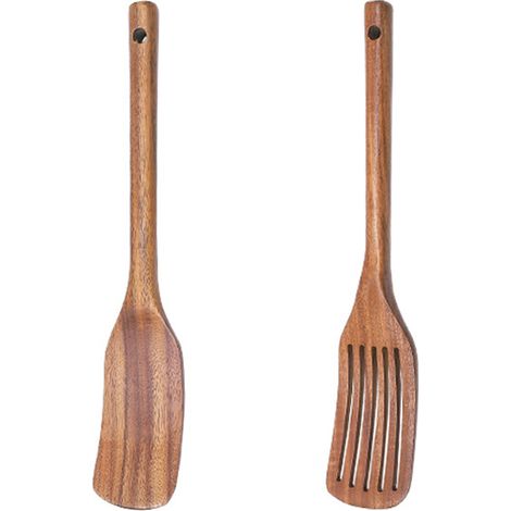 Ensemble d'ustensiles de cuisine en bois - 2 ustensiles en bambou antiadhésifs pour cuisiner - Faciles à nettoyer et réutilisables (1/4)