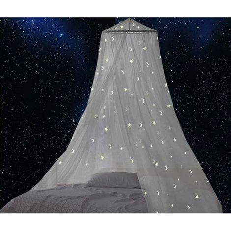 moustiquaire de lit double, baldaquin avec étoiles fluorescentes et lune,Brille dans le noir,ciel de lit,Protection contre les insectes pour bébé, lit de bébé, chambre à coucher (1/5)