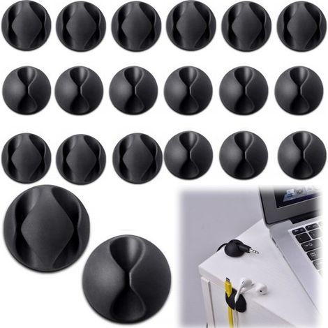 20 Organiseurs de câbles Clips de câbles auto adhésifs Support mural pour câbles (2,71,5 cm Noir) (1/5)