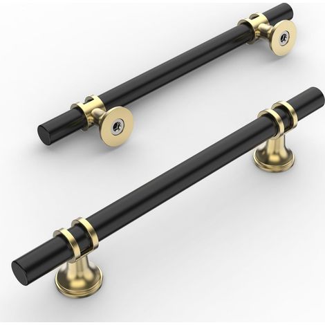 CCYKXA 10 Stück schwarzgoldene Küchenschrankgriffe, 128 mm, Möbelgriffe aus Goldlegierung mit Schrauben, für Schreibtische, Schubladen, Schränke, Schränke