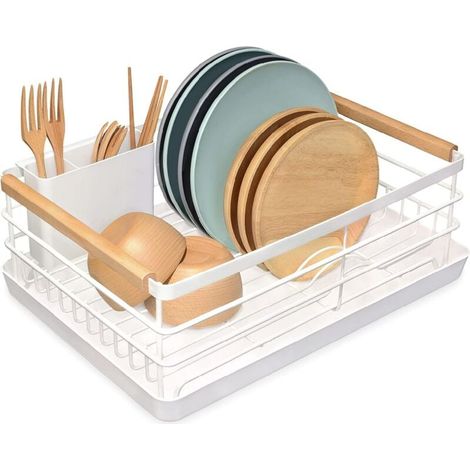 Scolapiatti da cucina, scolapiatti per lavello con portautensili e vassoio raccogligocce, scolapiatti per lavello, per una famiglia di 3-5 persone (1/5)