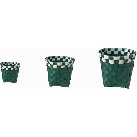 Cleafe - Set 3 Cestini Porta Oggetti Organizer Tessuto Bagno Rotondi Verde Bianco 59078 - (1/3)