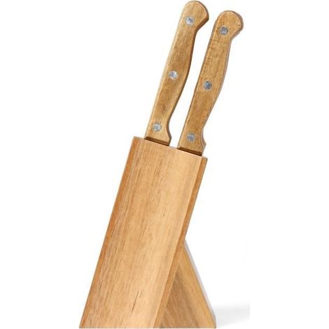 Set de 6 couteaux a steak avec support - LIVOO - MEC133 - 11 cm - Acier inoxydable - Epaisseur 1,2 mm - En bois d'acacia - 3 riv (1/5)
