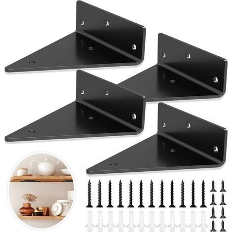 Support d'étagère-support mural-acier-support d'étagère industriel-130x140mm-support d'étagère flottant 4 pièces-Étagère murale (1/4)