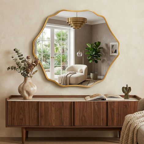 Miroir Mural Hexagonal Organique avec Cadre en Aluminium Brossé (1/5)