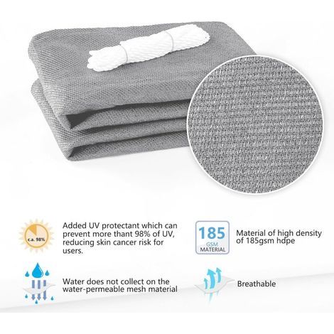 Voile d'ombrage Rectangulaire 2x3 m , Toile Ombrage HDPE Respirant (185g/㎡) , Filet dombrage Rectangle 3x2 m avec Protection UV pour Patio Jardin Terrasse Extérieur , 2x3m Gris Clair (1/3)