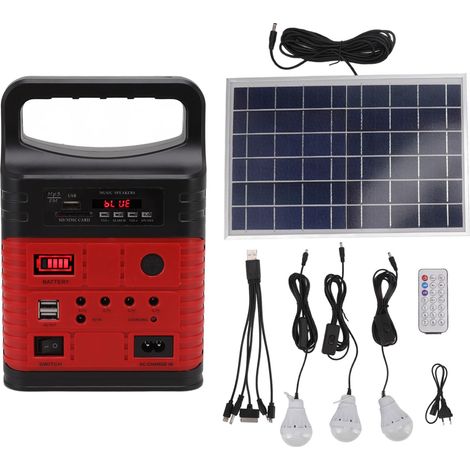 Générateur solaire portable LED MP3 Bluetooth radio chargeur mobile station énergie solaire multifonction prise UE 250V rouge (1/5)