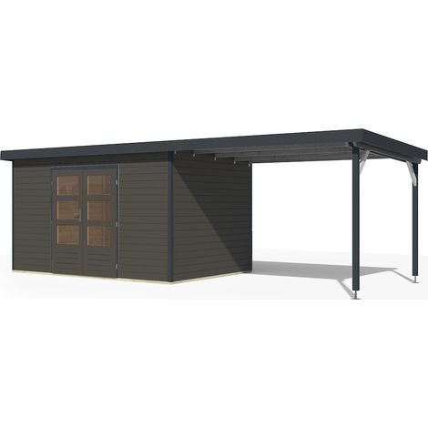 GH Pluto 7 B 364x244x230 mit Anbaudach 3m terragrau anthr.