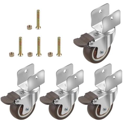 royaluxe- Norcks 4 U Type Roulettes Pivotantes En Caoutchouc Souple, Ø50MM, Avec Frein Roues En Caoutchouc Pour Meubles, Ouverture Du Panneau 25Mm (1/4)
