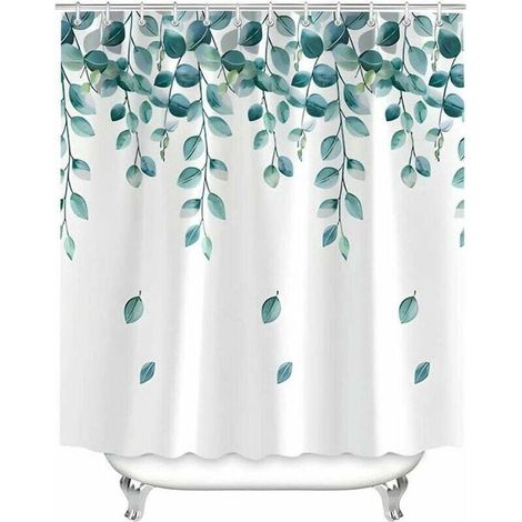 Rideau de douche 120 x 200 cm, motif feuilles vertes et plantes, ourlet lesté, résistant à la moisissure, déperlant, lavable en polyester, rideau de salle de bain (1/5)