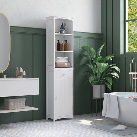 Meuble Colonne de Salle de Bain Meuble colonne rangement WC avec étagère et tiroir, placard 34L x 24l x 170H cm Blanc