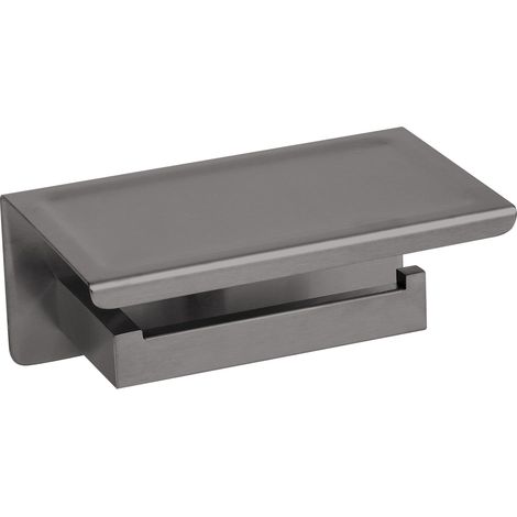 BALNEO - porte-papier toilette avec étagère en acier inox anthracite Gun Metal - dérouleur QARX inoxydable - support papier WC en métal (1/2)