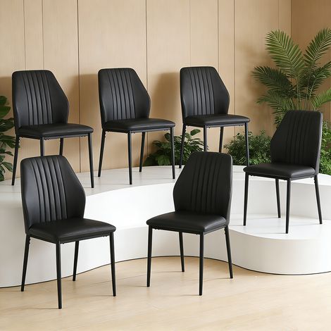 Chaises de salle à manger en simili cuir PU, style milieu du siècle (6 chaises, noir)